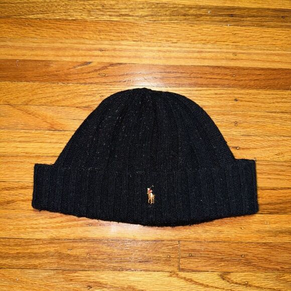 Polo Ralph Lauren Black Wool Pony Horse Beanie Skully Hat One Size Fits All - Picture 1 of 3